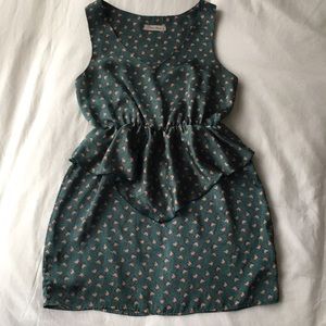 Silky Peplum Dress with Dog Print